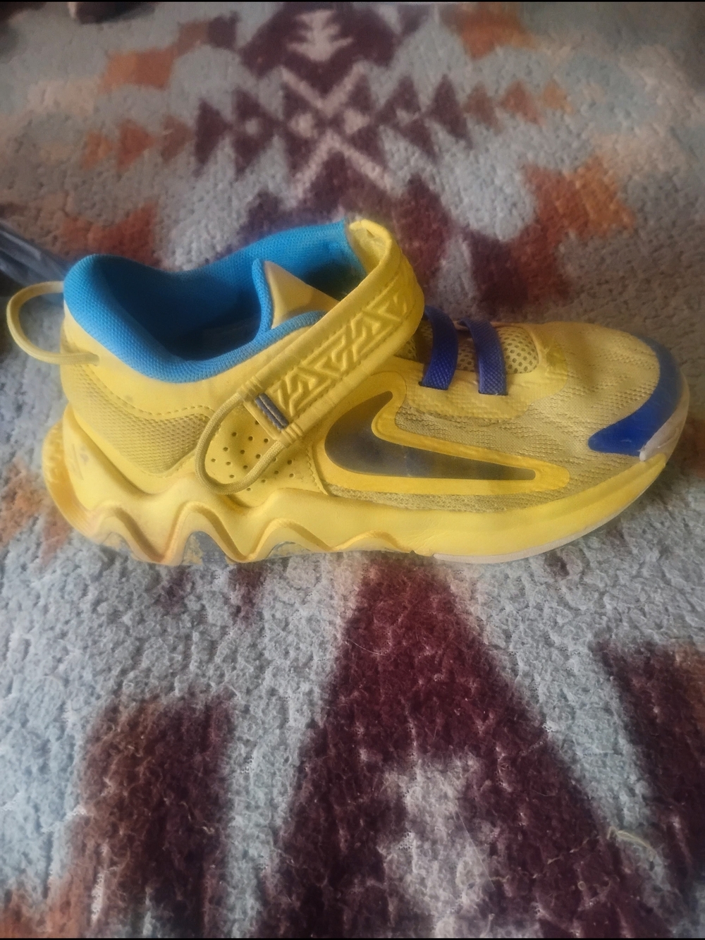 Kids Yellow and Blue Athletic Sneakers with Hook-and-Loop Strap